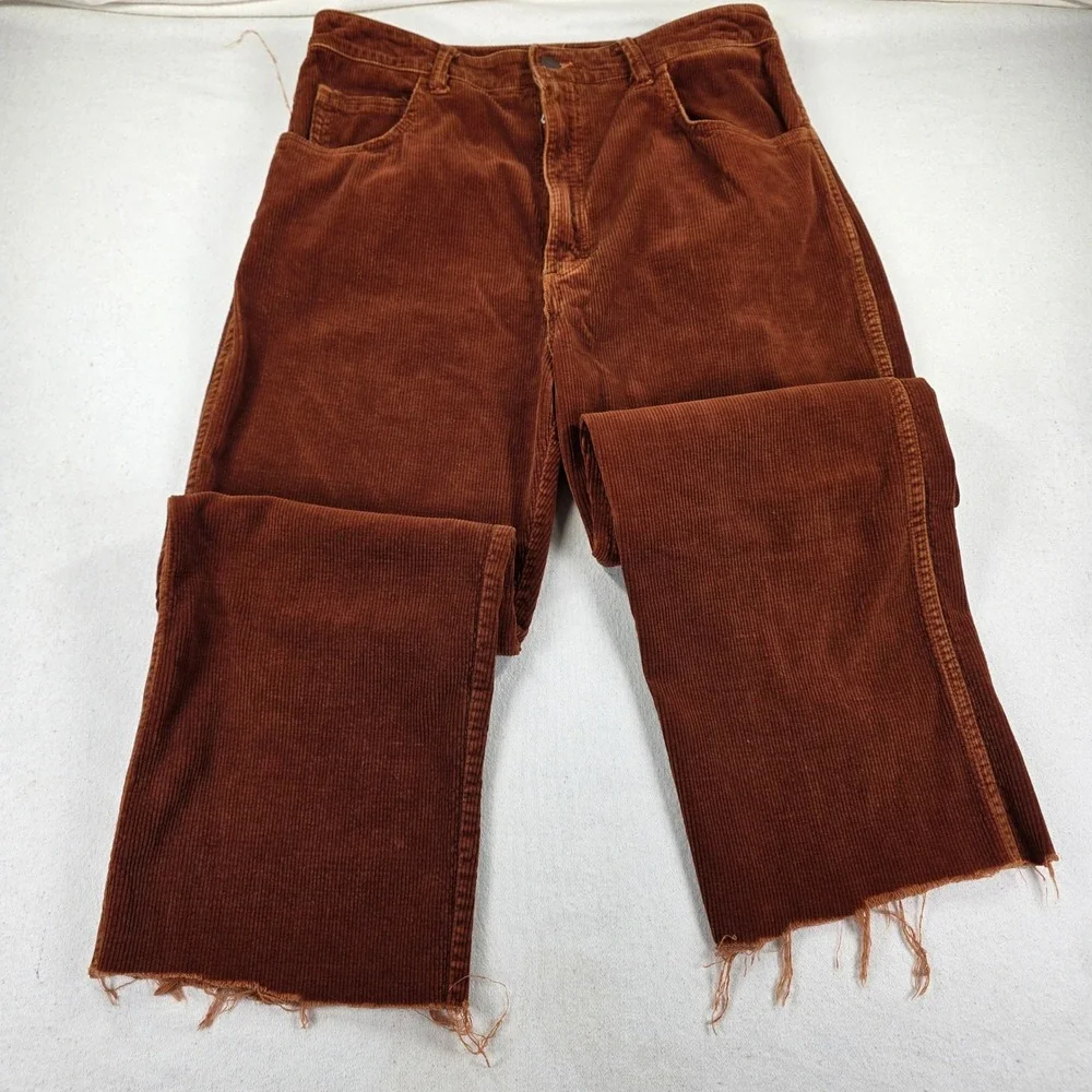 Vintage Sears Rust Brown Corduroy Pants High Rise Raw Hem Straight Leg Size 14